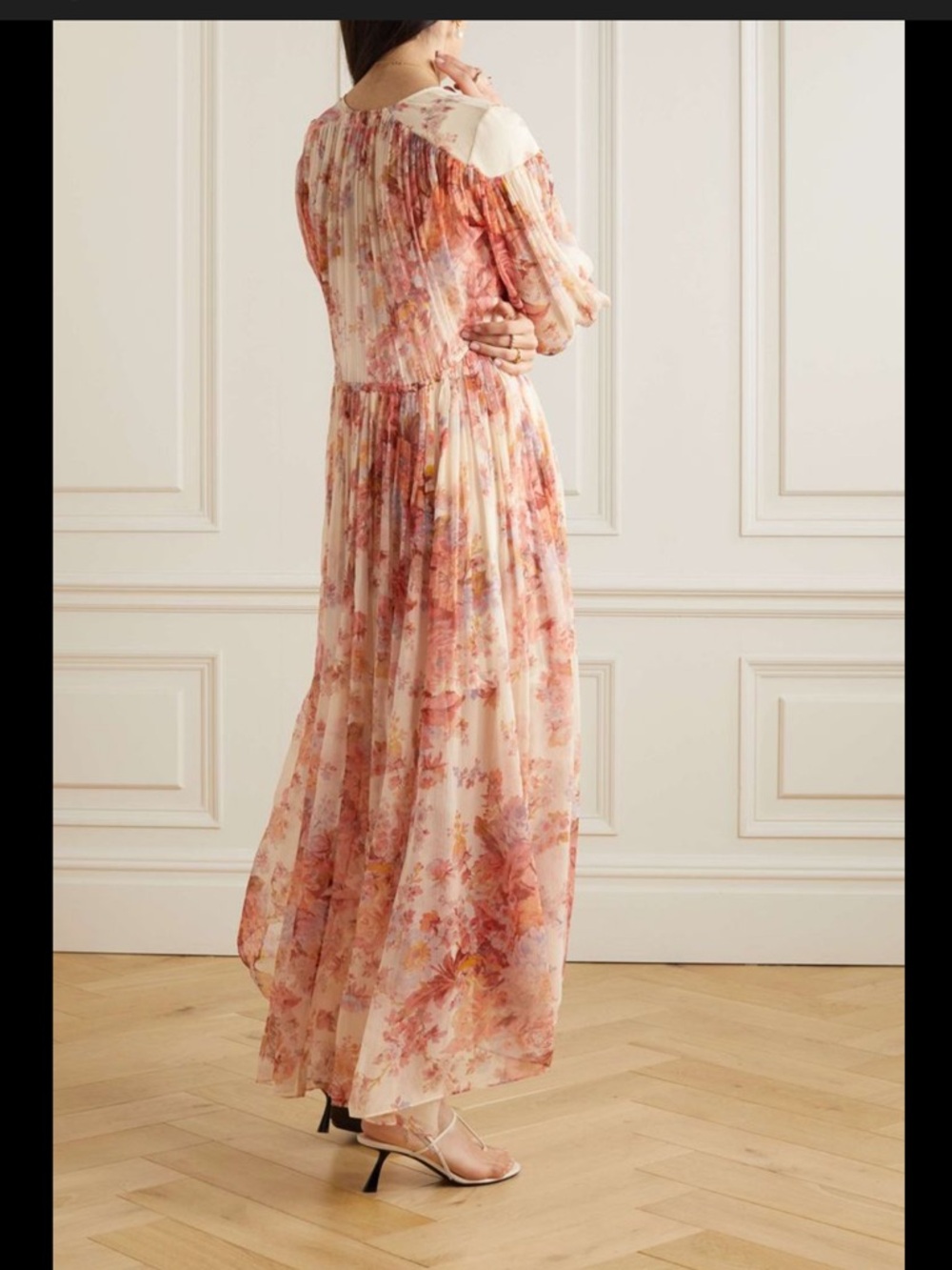 Zimmermann Devi Gathered Yoke Silk Floral Maxi Dress Long Sleeve Size 1